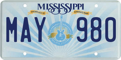 MS license plate MAY980