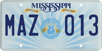 MS license plate MAZ013