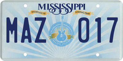 MS license plate MAZ017