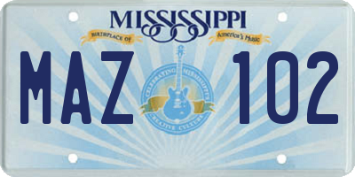 MS license plate MAZ102