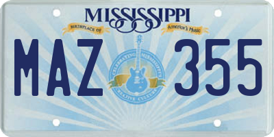 MS license plate MAZ355