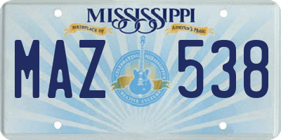 MS license plate MAZ538