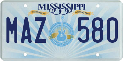 MS license plate MAZ580