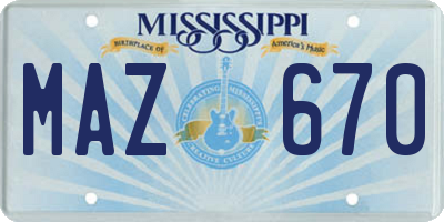 MS license plate MAZ670