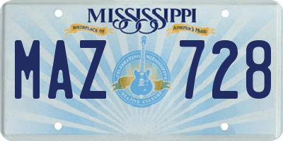 MS license plate MAZ728
