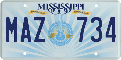 MS license plate MAZ734