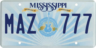 MS license plate MAZ777