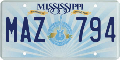 MS license plate MAZ794