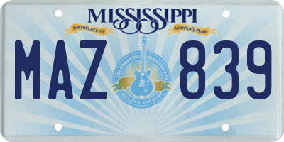 MS license plate MAZ839