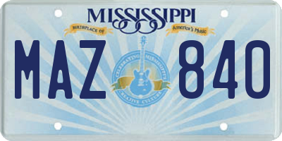 MS license plate MAZ840