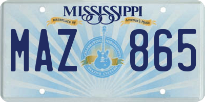 MS license plate MAZ865