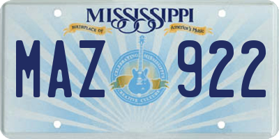 MS license plate MAZ922