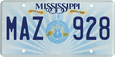 MS license plate MAZ928