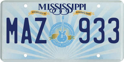 MS license plate MAZ933
