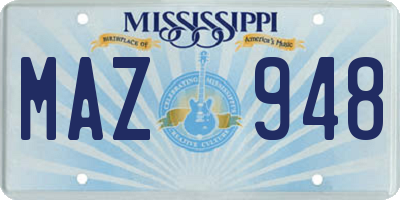 MS license plate MAZ948