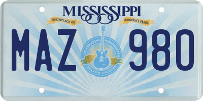 MS license plate MAZ980
