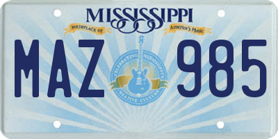 MS license plate MAZ985