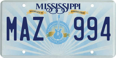 MS license plate MAZ994