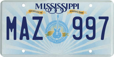MS license plate MAZ997