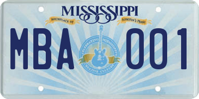 MS license plate MBA001