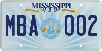 MS license plate MBA002