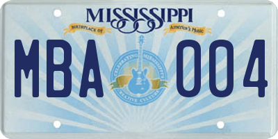 MS license plate MBA004