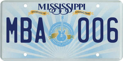 MS license plate MBA006