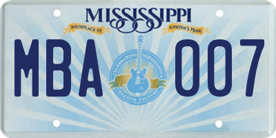MS license plate MBA007