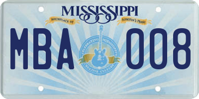 MS license plate MBA008