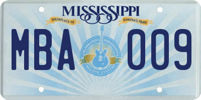 MS license plate MBA009