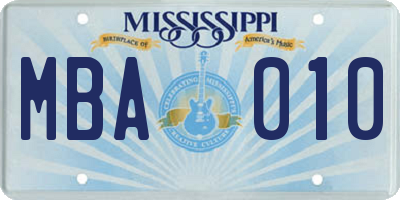 MS license plate MBA010