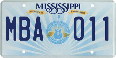 MS license plate MBA011