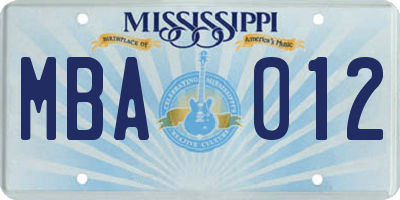 MS license plate MBA012