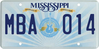 MS license plate MBA014