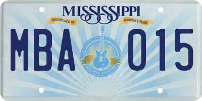 MS license plate MBA015