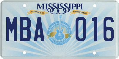 MS license plate MBA016