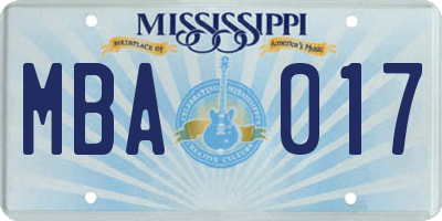 MS license plate MBA017