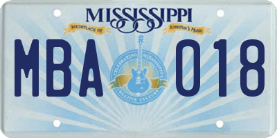 MS license plate MBA018
