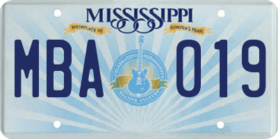 MS license plate MBA019