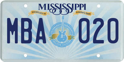 MS license plate MBA020