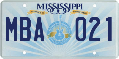 MS license plate MBA021