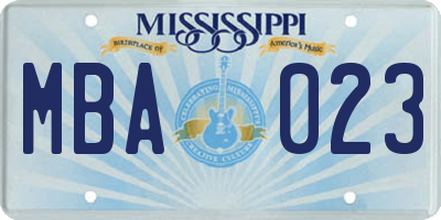 MS license plate MBA023