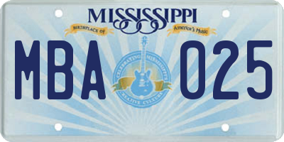 MS license plate MBA025