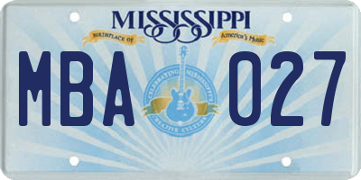 MS license plate MBA027