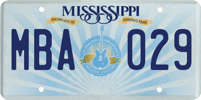 MS license plate MBA029