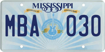 MS license plate MBA030