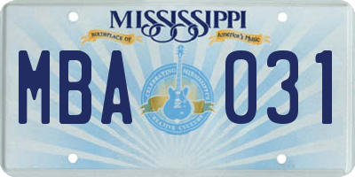 MS license plate MBA031