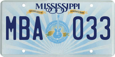 MS license plate MBA033