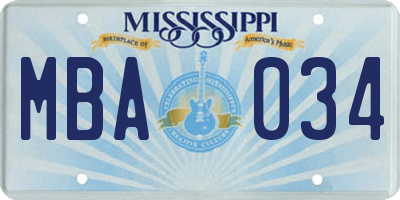 MS license plate MBA034