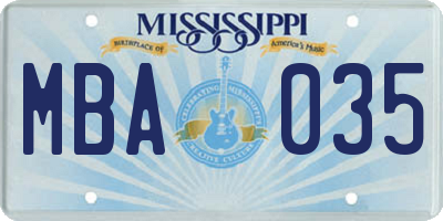 MS license plate MBA035
